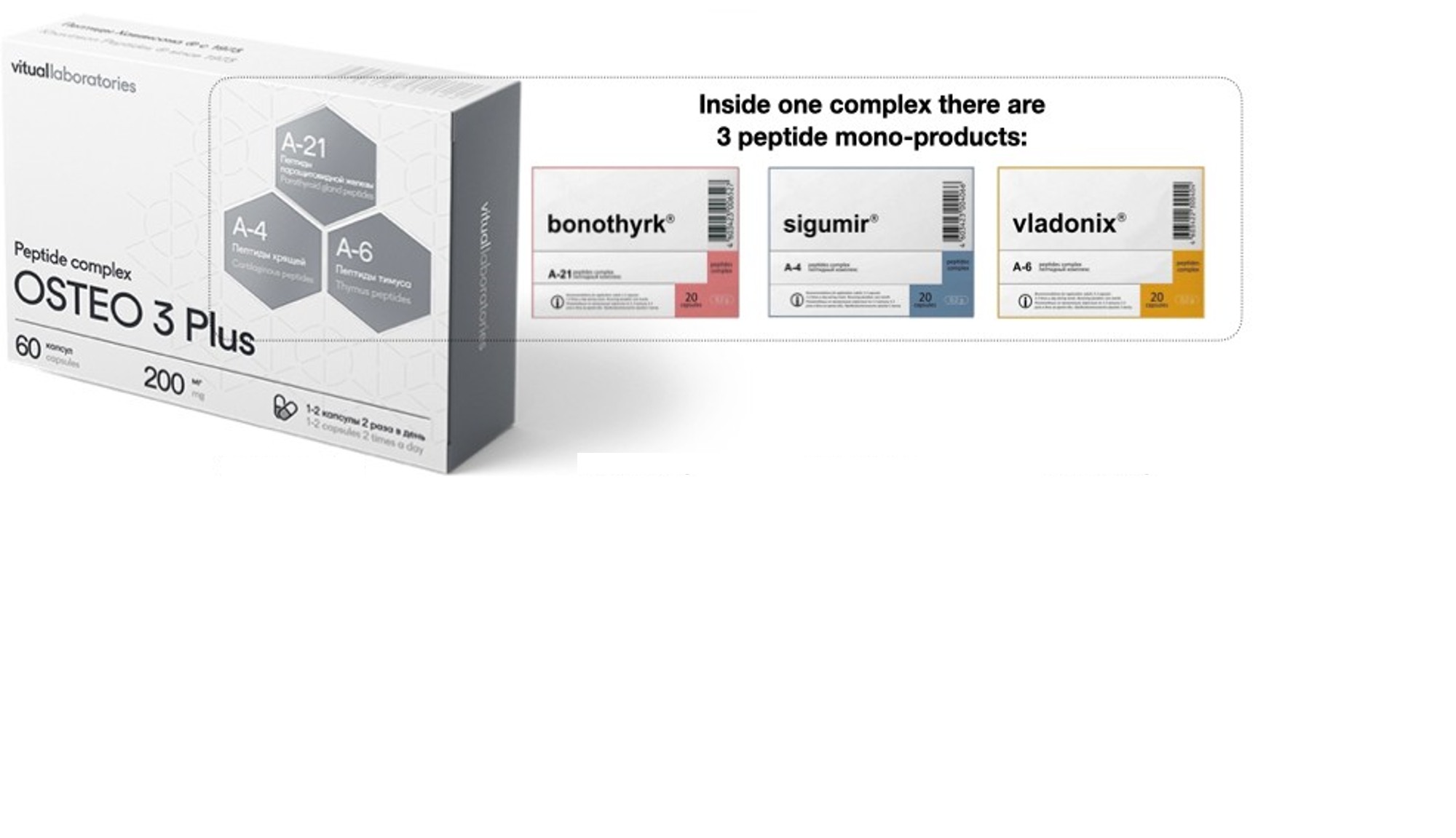 Osteo 3 Plus Peptide Complex with Bonothyrk, Sigumir & Vladonix