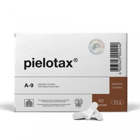 Box of pielotax A-9 peptides complex with capsules on a white background