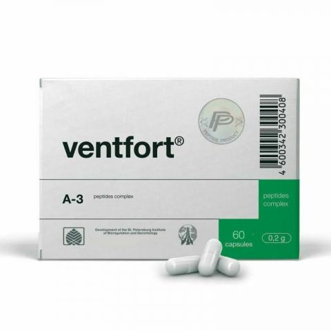 Ventfort peptides complex packaging with capsules on a white background